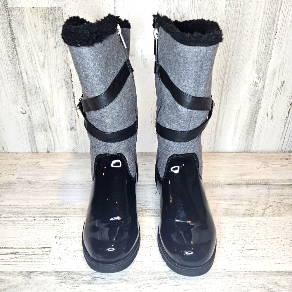 Women's Catherines Black & Gray Boots Side Zipper Mid Calf 8W Fleece Lined - Picture 6 of 11